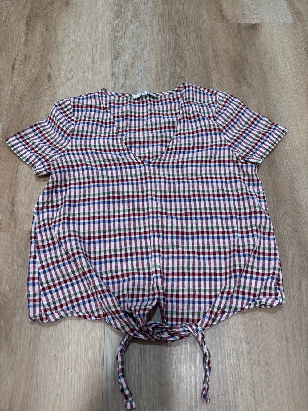 Madewell Red Blue White Plaid Tie-Front Crop Top